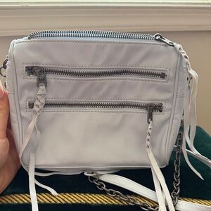 Trendy White Crossbody Bag with Chain Detail